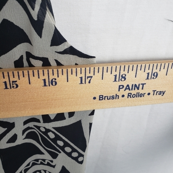 Chico's Black And Taupe Abstract Shapes Sleeveless Maxi 100% Silk Dress Sz L - Picture 9 of 10